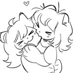 :3 >_< >w< ambiguous_anthro ambiguous_gender anthro black_nose cheek_bite clothed clothed_ambiguous clothed_anthro clothing daww duo eyes_closed hair heart_symbol hug shirt simple_background smile t-shirt topwear white_background chewtoyys lucky_(chewtoyys) domestic_cat felid feline felis mammal 2025 black_and_white digital_drawing_(artwork) digital_media_(artwork) half-length_portrait low_res monochrome portrait sketch nonbinary_(lore)