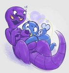 anthro arbok areola big_breasts black_eyes blue_body blue_scales blush blush_lines breasts cathy_(junktrashman) duo eyelashes fangs featureless_feet feet female forked_tongue generation_1_pokemon generation_3_pokemon genitals grey_background hi_res junkbag lissandra_(junkbag) nintendo nipples non-mammal_nipples nude open_mouth overweight overweight_female pokemon pokemon_(species) purple_areola purple_body purple_nipples purple_scales pussy scales simple_background teeth thick_thighs tongue whiscash wide_hips