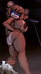 anthro areola big_breasts big_butt blue_eyes breasts butt clothing electronics eyeshadow female hat hat_only headgear headgear_only headwear headwear_only huge_breasts looking_down low-angle_view makeup microphone mostly_nude nipples solo top_hat nicholaideus five_nights_at_freddy's fredina's_nightclub scottgames freddy_(fnaf) fredina_(cally3d) bear mammal 3d_(artwork) digital_media_(artwork) hi_res