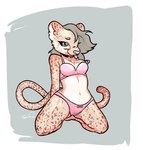 anthro black_outline blep blue_eyes bodily_fluids bow_(feature) bow_in_front bow_panties bow_underwear bra breasts clothing clothing_bow female flat_stomach fur fur_markings fur_tuft genital_fluids glistening glistening_body in_heat long_tail markings navel outline panties pink_bra pink_clothing pink_nose pink_underwear push_up_bra simple_background smile solo tail tail_markings tongue tongue_out tuft underwear vaginal_fluids wet wet_clothing wet_panties wet_underwear teeveeomegas thed cheetah felid feline mammal colored digital_media_(artwork) full-length_portrait hi_res portrait shaded signature soft_shading