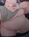 anthro balls belly big_belly blush genitals humanoid_genitalia humanoid_hands humanoid_penis male moobs navel nipples overweight overweight_anthro overweight_male penis pink_body solo text bake_gosut domestic_pig mammal suid suine sus_(pig) 2019 censored hi_res japanese_text