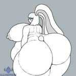 anthro areola bangs belly big_areola big_belly big_breasts big_butt big_ears big_nipples blue_eyes blunt_bangs blush blush_stickers breasts butt cotton_tail curvy_figure eyelashes female floppy_ears grey_areola grey_background grey_nipples hair huge_belly huge_breasts huge_butt huge_hips huge_thighs hyper hyper_butt hyper_hips hyper_thighs long_ears looking_at_viewer looking_back lop_ears nipples nude obese obese_anthro obese_female overweight overweight_anthro overweight_female puffy_areola pupils rear_view side_belly simple_background smile solo standing thick_thighs voluptuous white_body white_hair white_pupils wide_hips illuminion_(artist) cooki_max lagomorph leporid mammal rabbit 2023 digital_media_(artwork) pixel_(artwork) watermark