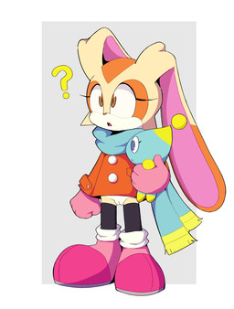 anthro bottomless bottomless_female brown_eyes clothed clothing dipstick_ears duo ear_markings female footwear genitals gloves handwear jacket legwear loli male multicolored_body multicolored_ears open_mouth question_mark scarf shoes thigh_highs topwear two_tone_body vulva young young_anthro young_female nomorer18 sega sonic_the_hedgehog_(series) cheese_the_chao cream_the_rabbit chao_(sonic) lagomorph leporid mammal rabbit absurd_res hi_res