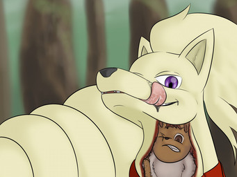 ambiguous_gender ambiguous_pred ambiguous_prey bodily_fluids brown_body brown_ears brown_eyes brown_fur brown_hands brown_inner_ear brown_paws brown_tuft chest_tuft clenched_teeth drooling duo fangs feral feral_pred feral_prey fluffy forest fur grey_nose hair handpaw head_tuft in_throat inner_ear_fluff internal larger_ambiguous larger_feral licking licking_lips licking_own_lips looking_at_viewer looking_down monotone_body monotone_fur mostly_nude multi_tail nude one_eye_closed oral_vore outside paws plant pupils purple_eyes red_scarf saliva saliva_on_tongue scarf scarf_only self_lick size_difference smaller_ambiguous smaller_feral snout soft_vore swallowing tail tan_ears tan_hair tan_inner_ear tan_tail tan_tuft teeth tongue tongue_out tree tuft vore wet white_tuft arkailart nintendo pokemon fan_character spice_blase_(tastytales) canid canine eevee generation_1_pokemon mammal ninetales pokemon_(species) 2015 4:3 colored digital_drawing_(artwork) digital_media_(artwork) shaded male_(lore)