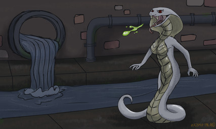 anthro apode breasts fangs featureless_breasts female legless poison scales serpentine solo spitting teeth razzle_the_red draconcopode naga 5:3 absurd_res hi_res