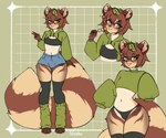 anthro biped brown_body clothed clothing crossdressing femboy fluffy fully_clothed green_eyes legwear male panties thigh_highs underwear wide_hips nisaku canid canine mammal procyonid raccoon raccoon_dog tanuki absurd_res flat_colors full-length_portrait half-length_portrait hi_res model_sheet multiple_images portrait three-quarter_portrait