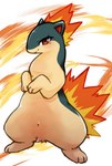 featureless_crotch female feral fire fire_background kemono looking_at_viewer multi_nipple nipples red_eyes simple_background solo standing ingi nintendo pokemon generation_2_pokemon pokemon_(species) quilava 2022 hi_res