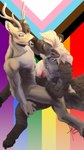 anthro antlers blonde_hair brown_body brown_hair duo eyes_closed facial_scar frottage fur genitals hair hooves horn inner_ear_fluff kissing lgbt_pride male male/male multicolored_body multicolored_fur muscular muscular_male nipples penile penis predator/prey pride_color_background pride_colors progress_pride_colors rainbow_pride_colors scar sex simple_background stripes tan_body tuft two_tone_body two_tone_fur vein veiny_arms veiny_muscles artcondedaniel deer hyena mammal striped_hyena 4k 9:16 absurd_res hi_res