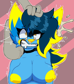 anthro areola balls black_choker black_jewelry black_necklace blue_body blue_fur blue_hair bodily_fluids choker collar cum cum_from_ear cum_from_eyes cum_from_nose cum_in_ear cum_in_nose cum_inside cum_through disembodied_hand disembodied_penis duo ear_penetration excessive_cum excessive_genital_fluids eyelashes female forced front_view fur genital_fluids genitals hair jewelry long_eyelashes male male/female mindfuck necklace nipples painful_penetration penetration penile penile_penetration penis penis_in_ear pulling_hair teeth touching_hair yellow_areola yellow_eyes yellow_nipples vixiousune circuit_(kitsuneblueberry) kitsuneblueberry canid canine fox mammal hi_res