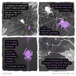 1:1 ambiguous_gender arachnid arthropod arthropod_webbing comic dialogue duo english_text feral forest leaf outside plant skullbird speech_bubble spider text tree