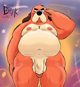 anthro balls belly big_belly big_penis blush embarrassed genitals gesture humanoid_genitalia humanoid_penis male nipples nude overweight penis salute simple_background solo thick_thighs ugly-rat15508 brawl_stars supercell_(company) ruffs_(brawl_stars) canid canine canis domestic_dog mammal digital_media_(artwork) hi_res