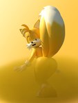 anthro anus aroused aroused_face bent_legs butt butt_focus clothing fart fart_cloud fart_fetish footwear gloves gradient_background handwear looking_at_butt looking_back male mostly_nude raised_arms shoes simple_background solo standing anonymous_artist sega sonic_the_hedgehog_(series) miles_prower canid canine fox mammal 3:4 3d_(artwork) blender_(artwork) digital_media_(artwork) hi_res