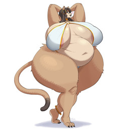 anklet anthro areola areola_slip belly big_belly big_breasts bikini black_lips breasts brown_body brown_fur clothing ear_piercing ear_ring eyewear fat_belly female fur glasses gold_(metal) gold_jewelry hands_behind_head heart_symbol hoop_ear_ring huge_breasts huge_hips huge_thighs jewelry lips mature_anthro mature_female navel necklace o-ring obese obese_anthro obese_female overweight overweight_anthro overweight_female piercing pink_areola pose ring_piercing simple_background small_head solo swimwear tail tan_body tan_fur thick_thighs two-piece_swimsuit wearing_glasses white_background wide_hips junpainter catherine_(noeticred) cougar felid feline mammal 1:1 hi_res
