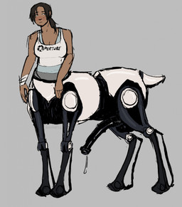 animal_genitalia animal_penis balls big_penis blush clothing equine_genitalia equine_penis flared_penis genitals grey_background gynomorph gynomorph_taur hair intersex intersex_taur machine penis ponytail shirt simple_background solo standing tank_top topwear white_body drkside portal_(series) valve chell deer deer_taur humanoid_taur mammal mammal_taur robot robot_taur taur hi_res