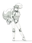 anthro armor breasts clothed clothing female fluffy fluffy_tail fur hair headgear helmet solo stormtrooper tail baron_engel star_wars rosemary_parker_(character) mammal mephitid skunk 2025 greyscale hi_res monochrome