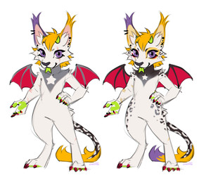 anthro black_body black_fur black_nose black_tail blep cheek_tuft claws closed_smile ear_piercing ear_ring ear_stud ear_tuft facial_tuft featureless_crotch femboy finger_claws front_view fur glistening glistening_eyes green_horn green_tongue grey_body grey_fur hand_on_hip horn inner_ear_fluff looking_at_viewer male male_anthro membrane_(anatomy) membranous_wings mouth_closed nude piercing purple_eyes red_claws red_wings ring_piercing short_horn simple_background small_horn smile solo standing tail toe_claws tongue tongue_out tuft white_background white_body white_fur white_inner_ear_fluff white_tail wings lostgoose species_request colored_sketch hi_res multiple_versions sketch female_(lore)