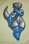 9-puzzle anthro bikini boots breasts clothing dinosaur dinosaur_(google_chrome) female footwear gloves google google_chrome handwear legwear non-mammal_breasts perler_beads pixelated reptile scalie sharp_teeth solo swimwear teeth thigh_boots thigh_highs traditional_media_(artwork)