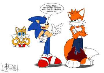 2_tails 4_toes anthro barefoot cheek_tuft clothed clothing dialogue facial_tuft feet gloves group handwear male male/male multi_tail pants_only paws sad simple_background speech_bubble standing tail toes topless trio tuft white_background light_wave_drake sega sonic_the_hedgehog_(series) taiwan_coolfox miles_prower sonic_the_hedgehog xu_bang canid canine eulipotyphlan fox hedgehog mammal digital_media_(artwork) hi_res signature