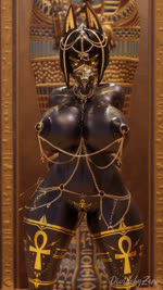 ankh anthro areola big_breasts black_body black_hair black_nipples black_sclera black_skin bouncing_breasts breasts chain curvy_figure dancing egyptian female front_view genitals glistening glistening_body glowing glowing_eyes gold_(metal) gold_inner_ear hair hip_sway huge_breasts jewelry linked_nipples looking_at_viewer markings music navel nipple_band nipple_chain nipple_piercing nipples nude_anthro nude_female phonk piercing puffy_areola pussy shaking shaking_hips solo swaying tail tail_motion tail_sway tattoo thick_thighs veil wide_hips womb_tattoo yellow_eyes bom39 dividebyezer0 egyptian_mythology middle_eastern_mythology mythology anubis anubis_(bom39) anubian_jackal canid canine canis deity jackal mammal 2023 3d_(artwork) 3d_animation 9:16 animated artist_name digital_media_(artwork) hi_res short_playtime sound webm