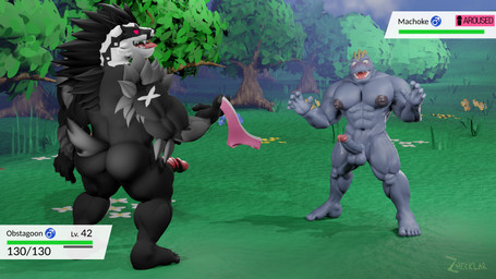 5_fingers 5_toes anthro arm_tuft back_muscles balls barazoku big_muscles big_nipples big_pecs black_body black_fur black_nose blue_arms blue_balls blue_body blue_chest blue_feet blue_fingers blue_hands blue_head blue_legs blue_nipples blue_penis blue_skin blue_toes blush bodily_fluids circumcised clothing duo elbow_tuft embarrased_horny erection feet fingers fur gameplay_mechanics genital_fluids genitals holding_clothing holding_object holding_underwear humanoid_genitalia humanoid_penis leaking_precum male mohawk muscular muscular_anthro muscular_arms muscular_humanoid muscular_legs muscular_male nipples nude_anthro nude_humanoid nude_male open_mouth outside pecs penis pink_clothing pink_thong pink_underwear plant precum precum_string red_eyes sharp_teeth standing teeth text thong toes tongue tongue_out tree tuft underwear zhecklar nintendo pokemon generation_1_pokemon generation_8_pokemon humanoid machoke obstagoon pokemon_(species) 16:9 2022 3d_(artwork) digital_media_(artwork) english_description english_text hi_res widescreen