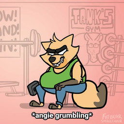 angry anthro belly big_belly black_nose blue_body bodily_fluids bottomwear carrying_another clothing detailed_background exercise facial_hair inside male muscular muscular_male mustache open_mouth overweight overweight_male pants pecs pink_nose shirt shorts sitting sweat text topwear workout fatbearsmallchair bear mammal murid murine procyonid raccoon rat rodent 1:1 2024 animated english_audio english_text long_playtime sound video