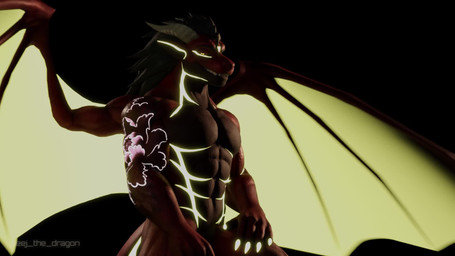 abs anthro arm_tattoo black_hair claws glowing glowing_markings glowing_tattoo hair horn male markings membrane_(anatomy) muscular muscular_male pupils red_body red_scales scales slit_pupils smile smiling_at_viewer solo tail tattoo teeth white_horn wings yellow_eyes peej_the_dragon european_mythology mythology peej_(peej_the_dragon) dragon mythological_creature mythological_scalie scalie western_dragon animated hi_res short_playtime webm