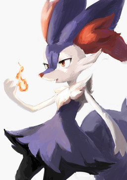 3_fingers ambiguous_anthro ambiguous_gender anthro arm_tuft biped black_body black_fur cheek_tuft chest_tuft cute_fangs elemental_manipulation facial_tuft fangs fingers fire fire_manipulation fur hip_tuft inner_ear_fluff multicolored_body multicolored_fur nude_ambiguous nude_anthro open_mouth orange_eyes orange_inner_ear_fluff orange_nose purple_body purple_fur purple_tail shoulder_tuft side_view simple_background snout solo standing tail teeth three-quarter_view tuft white_background white_body white_fur ikei nintendo pokemon braixen canid generation_6_pokemon mammal pokemon_(species) shiny_pokemon 2020 digital_media_(artwork) digital_painting_(artwork) hi_res japanese_description painting_(artwork) portrait shaded signature three-quarter_portrait translated_description