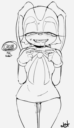 anthro blush blush_lines bodily_fluids clothing cravat dress dripping ears_back ears_down eye_markings eyelashes fangs female genital_fluids grey_background grin half-closed_eyes loli long_eyelashes markings narrowed_eyes pivoted_ears positive_pregnancy_test pregnancy_test pregnant saliva simple_background smile sweat sweatdrop teeth teeth_showing vaginal_fluid_drip vaginal_fluids young jeteggs sega sonic_the_hedgehog_(series) cream_the_rabbit lagomorph leporid mammal rabbit absurd_res greyscale hi_res monochrome