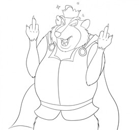 4_fingers angry angry_eyebrows annoyed anthro arm_tuft belly belt big_belly biped bottomless bottomless_anthro bottomless_male buckteeth buckteeth_(lower_incisors) cape cheek_tuft chin_tuft claws clothed clothing crown elbow_tuft eyebrows facial_tuft fangs finger_claws fingers flipping_viewer_off floating_eyebrows gesture hand_gesture headgear king knee_tuft leg_tuft male medieval medieval_clothing middle_finger notched_ear obese obese_anthro obese_male open_mouth overweight overweight_anthro overweight_male royalty sharp_teeth shirt shoulder_tuft solo sparkles standing teeth thick_eyebrows topwear tuft tunic white_body nezumiyuki_(artist) the_nutcracker_prince mouse_king_(nutcracker_prince) mammal mouse murid murine rat rodent 2023 black_and_white digital_drawing_(artwork) digital_media_(artwork) hi_res line_art monochrome