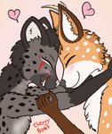 anthro arms_around_neck duo heads_together hug male romantic side_view jammyjams jammy_(jammyjams) feex hyena mammal hazel_(disambiguation) hi_res