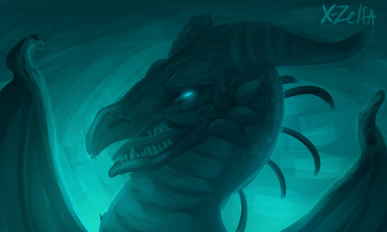 ambiguous_gender feral membrane_(anatomy) membranous_wings solo wings x-zelfa mythology dragon mythological_creature mythological_scalie scalie 2015 5:3 black_and_blue blue_theme digital_media_(artwork) monochrome