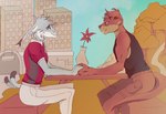 anthro bench duo femboy furniture love male male/male romantic romantic_ambiance romantic_couple table echo_(game) echo_(series) echo_project sydney_bronson tj_hess canada_lynx felid feline lynx mammal mustelid otter hi_res