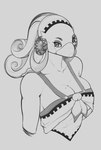 anthro beak big_breasts breasts cleavage clothed clothing female hair looking_at_viewer non-mammal_breasts simple_background solo conditional_dnp daserfomalhaut breath_of_the_wild nintendo the_legend_of_zelda saki_(tloz) avian bird rito bust_portrait greyscale hi_res monochrome portrait