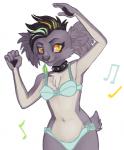 5_fingers black_hair bra breasts clothing collar female fingers hair leaf looking_at_viewer musical_note musical_symbol panties ribbons small_breasts solo symbol underwear yellow_eyes frick_(artist) eiro koala mammal marsupial vombatiform