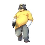 anthro black_body black_fur bottomwear clothing fur humanoid_hands male pants shirt simple_background slightly_chubby solo topwear white_background lentejota6 bear mammal short-faced_bear spectacled_bear 1:1 2021 digital_media_(artwork) hi_res shaded