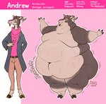 anthro belly belly_rolls big_belly big_cheeks chubby_cheeks double_chin fat_rolls fit_to_fat male morbidly_obese morbidly_obese_anthro morbidly_obese_male neck_rolls obese obese_anthro obese_male overweight overweight_anthro overweight_male pink_background rumbling_stomach simple_background solo stretch_marks text weight_gain wobbling dragontzin andrew_(dragontzin) antelope bovid mammal 2023 digital_drawing_(artwork) digital_media_(artwork) english_text hi_res model_sheet signature