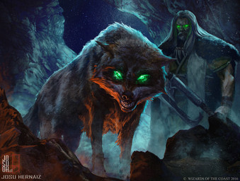 armband axe battle_axe black_nose cave duo fangs feral fur glowing glowing_eyes grey_body grey_fur holding_object holding_weapon looking_at_viewer low-angle_view magic_user melee_weapon mountain night rock shaman snarling standing teeth tribal_spellcaster weapon josu_hernaiz hasbro magic:_the_gathering wizards_of_the_coast ulrich_(mtg) canid canine canis human mammal wolf 2016 official_art signature