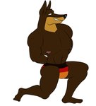 anthro barefoot black_nose bottomwear brown_body brown_eyes brown_fur bulge clothed clothing erect_nipples feet flag flag_bottomwear flag_clothing flag_print flag_speedo flag_swimwear fur german_flag germany male male_anthro muscular muscular_anthro muscular_male nipples pink_nipples pose print_bottomwear print_clothing print_speedo print_swimwear solo speedo speedo_only swimwear swimwear_only teeth topless topless_anthro tateshaw road_rovers warner_brothers blitz_(road_rovers) canid canine canis dobermann domestic_dog mammal pinscher hi_res