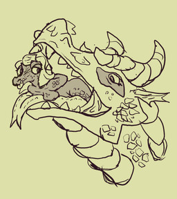 ambiguous_gender anthro blush female feral macro_pred micro simple_background solo swallowing tan_background vore willing_prey woodhouse3d mythology dragon mythological_creature mythological_scalie reptile scalie hi_res