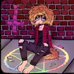 alternative_fashion anthro brick_wall clothed clothing crayon detailed_background grunge_(fashion) male occult_symbol pentagram sitting solo symbol wall_(structure) spitthesauce sauce_(spitthesauce) canid canine canis domestic_dog mammal 1:1 hi_res