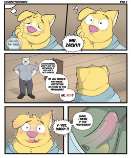 age_difference anthro balls blush clothing daddy_kink daydream dialogue duo erection eyebrow_slit eyebrows facial_hair facial_piercing fur genitals humanoid_genitalia humanoid_penis male male/male nose_piercing nose_ring older_anthro older_male penis piercing ring_piercing school size_difference speech_bubble student teacher teacher_and_student text translucent translucent_clothing university white_body white_fur yellow_body yellow_fur younger_male crunchychip mr_arthur_(crunchychip) zach_(crunchychip) bear canid canine canis domestic_dog mammal polar_bear shiba_inu spitz ursine absurd_res comic english_text hi_res