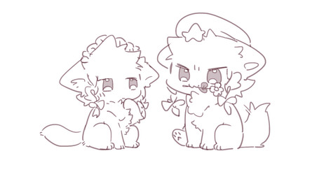 black_eyes duo female feral flower fur kemono plant quadruped sitting sitting_on_ground white_body white_fur zibao999 canid canine canis domestic_cat felid feline felis mammal wolf 16:9 2021 hi_res monochrome widescreen