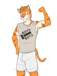 3:4 anthro bulge clothed clothing felid fully_clothed fuze hi_res joe_(texnatsu) male mammal pantherine simple_background solo texnatsu tiger white_background