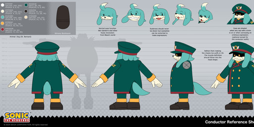 5_fingers anthro blue_body blue_fur clothing facial_hair female fingers footwear front_view fur gloves handwear hat headgear headwear male mustache nude rear_view shoes tail text three-quarter_view uniform yellow_eyes deegeemin sega sonic_the_hedgehog_(series) the_murder_of_sonic_the_hedgehog conductor's_wife_(sonic) conductor_(sonic) dr._eggman sonic_the_hedgehog akita canid canine canis domestic_dog eulipotyphlan hedgehog human mammal spitz absurd_res english_description english_text hi_res model_sheet official_art