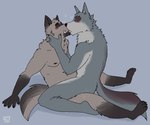 ambiguous_penetration anthro blush duo fur kiss_on_lips kissing male male/male nipples nude penetration simple_background sitting sitting_on_another tail unsafescapewolf password_(visual_novel) dave_(password) tyson_(password) canid canine canis hyena mammal striped_hyena wolf 2024 hi_res