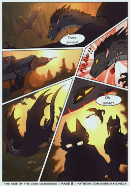 5_panel_comic ambiguous_gender anthro biped black_body brown_body cheek_spikes claws dart dialogue eyewear facial_spikes falling feral glasses group gun membrane_(anatomy) membranous_wings page_number quadruped ranged_weapon silhouette speech_bubble spikes spikes_(anatomy) sunset tail text tranquilizer weapon wings yellow_body darkdraconica mythology patreon darky_(darkdraconica) dragon mythological_creature mythological_scalie scalie 2022 absurd_res artist_name comic digital_drawing_(artwork) digital_media_(artwork) english_text hi_res multiple_scenes shaded url