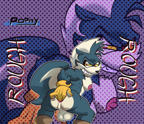 anal anal_fingering anthro anus balls biceps black_body black_fur boots brown_clothing brown_footwear brown_shoes clothing fingering footwear fur genitals gloves grin handwear male masturbation muscular muscular_anthro muscular_male nipples pecs perineum rear_view red_eyes shoes smile solo yellow_clothing yellow_gloves yellow_handwear yellow_sclera pooncartoonist idw_publishing sega sonic_the_hedgehog_(comics) sonic_the_hedgehog_(idw) sonic_the_hedgehog_(series) rough_the_skunk mammal mephitid skunk hi_res