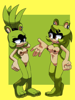 anthro areola black_body black_fur black_nose blue_eyes breasts brown_areola brown_eyes brown_nipples duo ear_piercing eyelashes facial_markings feet female front_view fur genitals green_background green_body green_fur head_markings markings navel nipples nude piercing simple_background tan_body tan_fur thick_thighs vulva wide_hips yellow_background starioforreal idw_publishing sega sonic_the_hedgehog_(comics) sonic_the_hedgehog_(idw) sonic_the_hedgehog_(series) surge_the_tenrec afrosoricid mammal tenrec 3:4 hi_res daughter_(lore) mother_(lore) mother_and_child_(lore) mother_and_daughter_(lore) parent_(lore) parent_and_child_(lore) parent_and_daughter_(lore)
