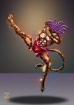 anthro bottomwear clothing hair humanoid_hands kick male muscular muscular_male purple_eyes purple_hair shadow shorts solo underwear catzakir yang_(catzakir) felid jaguar mammal pantherine hi_res