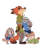 anthro bottomwear canid canine clothed clothing dee-r disney embrace eyes_closed family father_(lore) father_and_child_(lore) female fox fully_clothed green_eyes group heart_symbol hi_res hug hybrid judy_hopps lagomorph leporid male mammal mother_(lore) mother_and_child_(lore) narn necktie nick_wilde open_mouth open_smile pacifier pants parent_(lore) parent_and_child_(lore) purple_eyes rabbit red_fox shirt simple_background smile standing topwear true_fox white_background young young_anthro zootopia